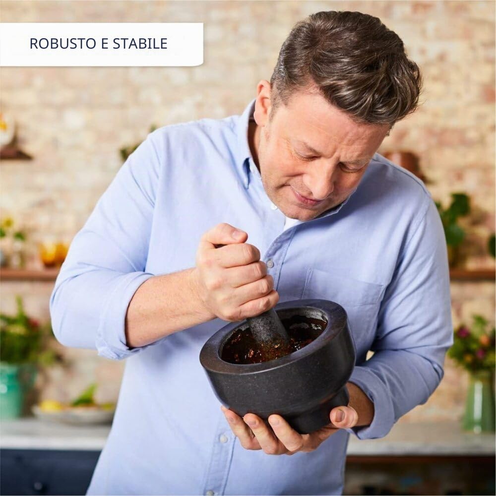 Jamie Oliver by Tefal K1823155 - Mortaio con pestello, granito, 20 cm, grigio