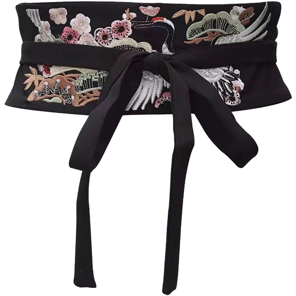 Sanfly Chinese Hanfu Belt Wide Tie Belt with Chinese Embroidery Crafts