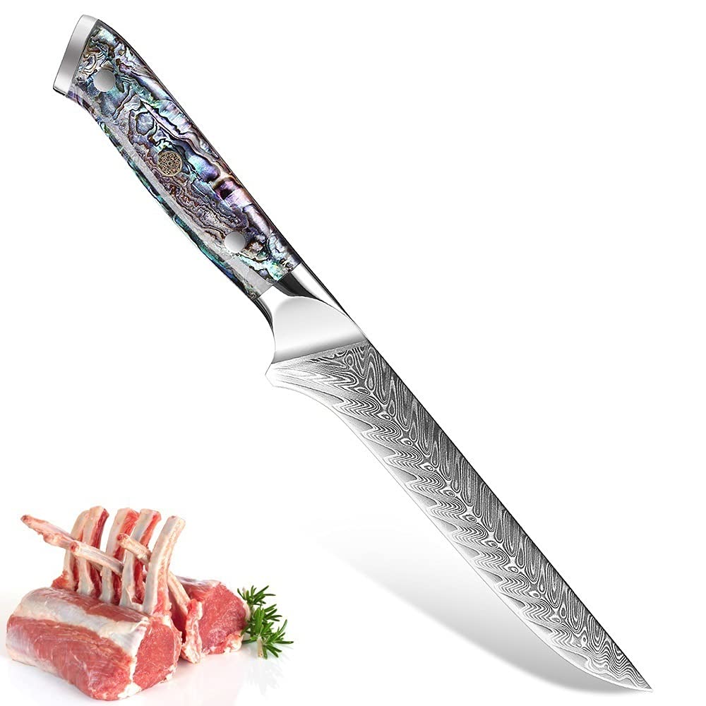 Boning Knife, Boning Knife Damascus Steel Knives Exquisite Shell Handle Very Sharp Kitchen Filleting Knife Sushi Bone Meat Fish Knives BY ZZYY