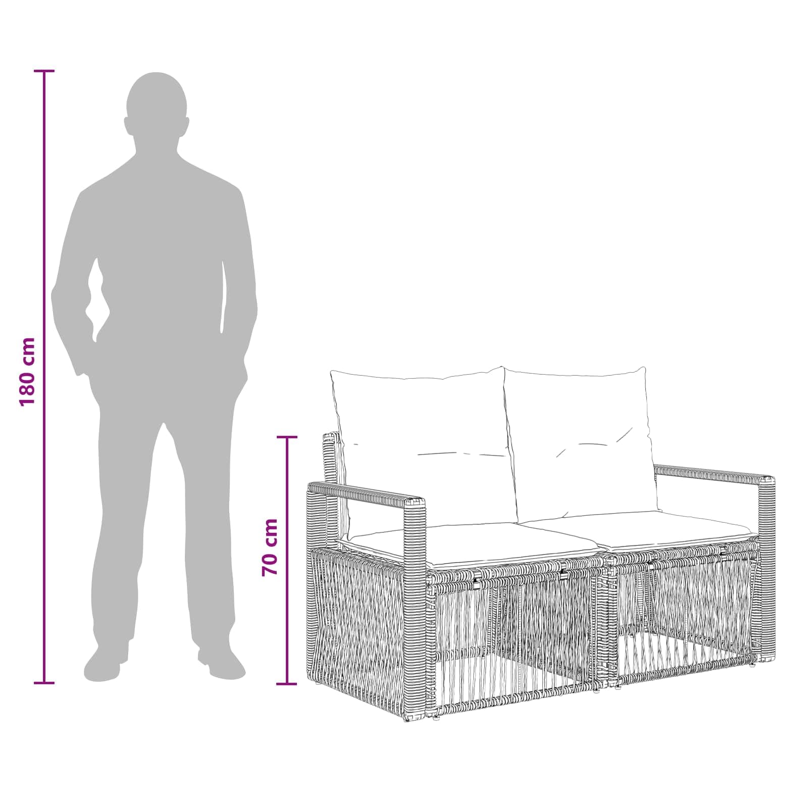 Set di 7 divani da giardino in polyrattan con tavolo, beige | Salotto modulare in polyrattan per terrazza e giardino, con cuscini e robusto telaio in acciaio