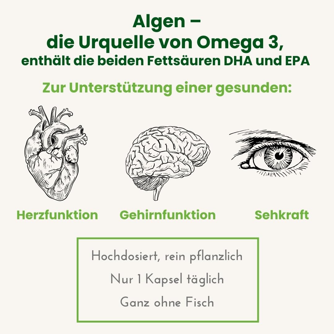 Alsiroyal Algenöl 1300 Omega-3 · hochdosiert 420mg DHA+250mg EPA pro Kapsel | 55% pflanzliches Omega-3 · vegane Alternative zu Fischöl · top Geschmack · stark für Herz, Augen, Gehirn · laborgeprüft