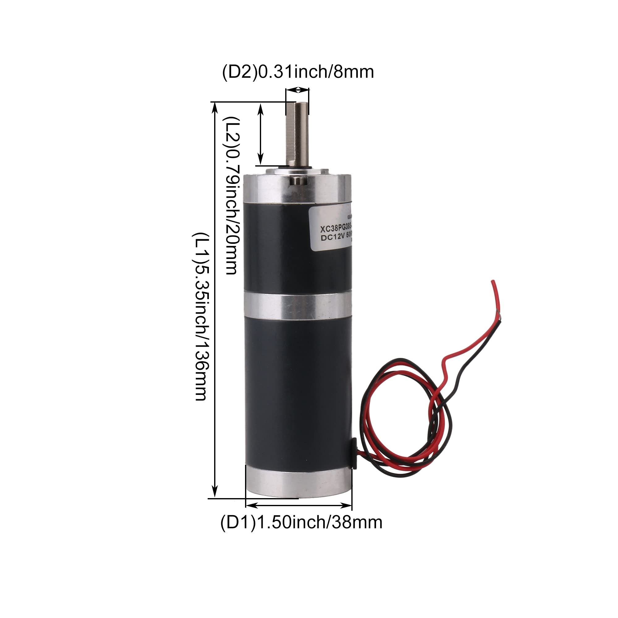 Yibuy 12 V DC Elektrischer Planetengetriebemotor, Reduzierung XC38PG38S, 50 U/min