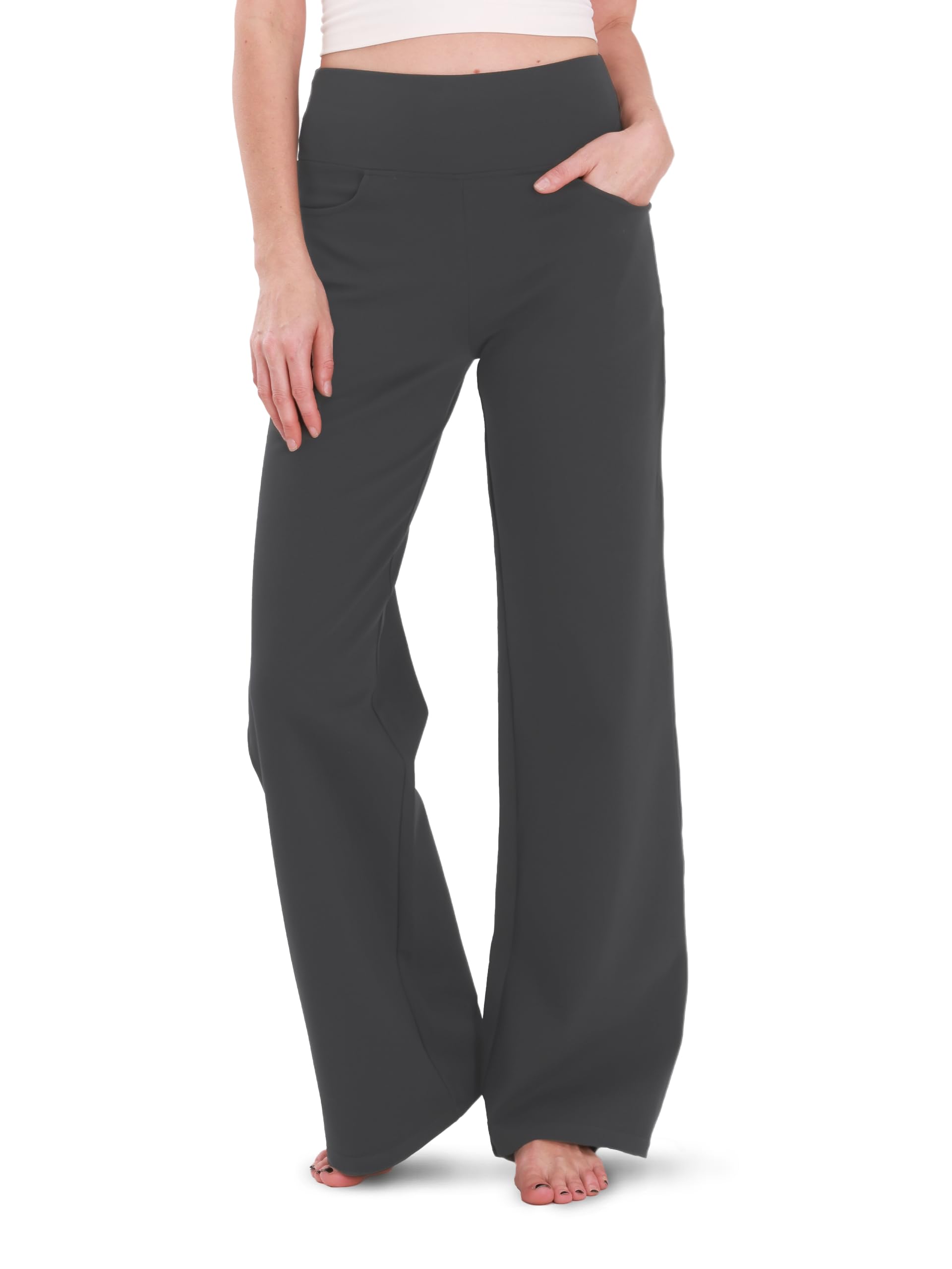 Houmous Wide Leg Pants Women Cotton Yoga Pants 28"/31"/34" High Waist Loose Lounge Stretch Trousers with Pockets