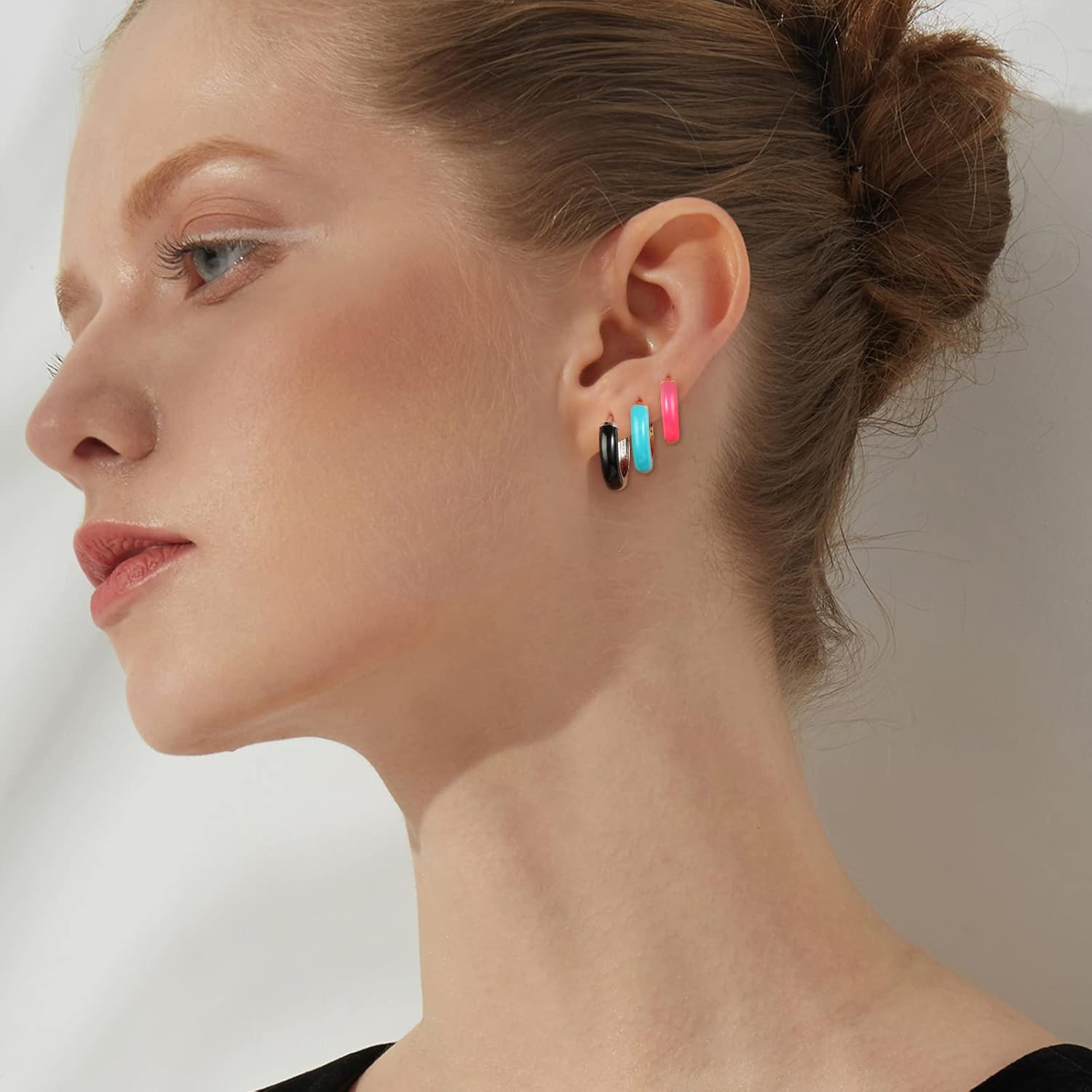 Small Hoop Enamel Earrings for Women, 18K Gold Plated Colorful Hypoallergenic Cute Cubic Zirconia Huggie Earring Gifts for Women - Image 2