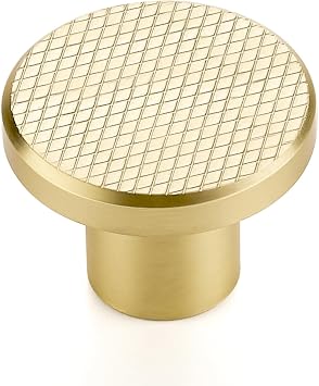 5 Pack Cabinet Knobs 1-1/5 Inch 30mm Brushed Brass Drawer Knobs   Round Pulls for Kitchen Cabinets, Dressers & Closets