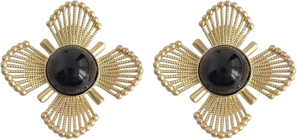 14K Gold Hollow Flower Stud Earrings for Women,Vintage Statement Black Acrylic Large Floral Dangle Earrings,Unique Formal Prom Jewelry Gifts - Image 7