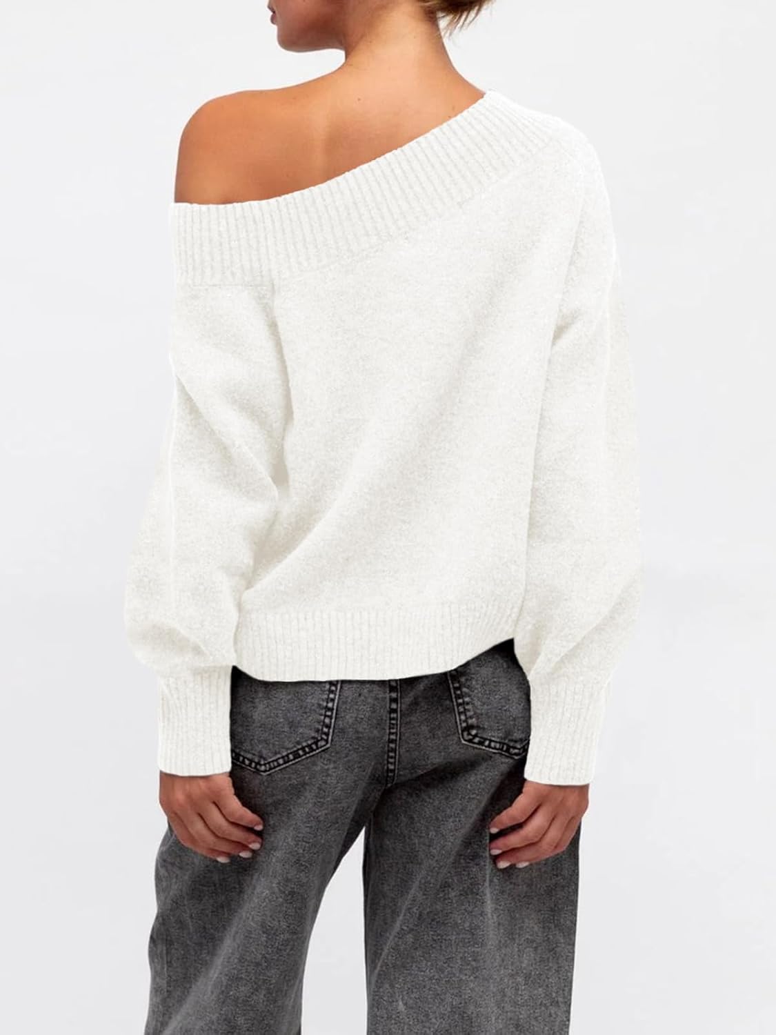 Saodimallsu Womens Off The Shoulder Sweater Long Sleeve Boat Neck Pullover 2025 Casual Trendy Loose Knit Tops - Image 3