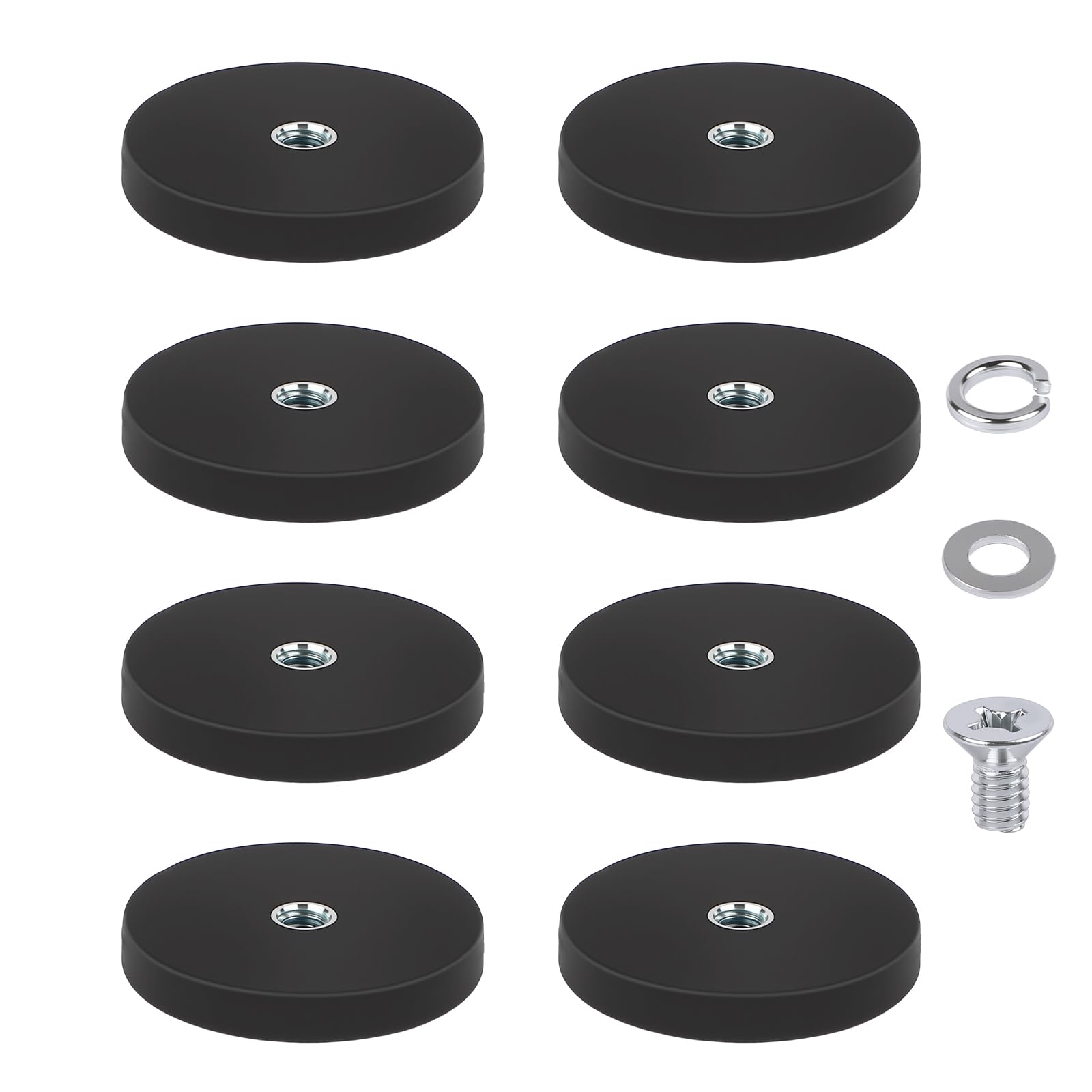 8 Pack Rubber Coated Neodymium Magnets with 1/4"-20 Thread Hole, 30LBS Strong Mounting Magnetic Base for Light Bar, Camera, PTZ, Tools, Car Use – 1.69