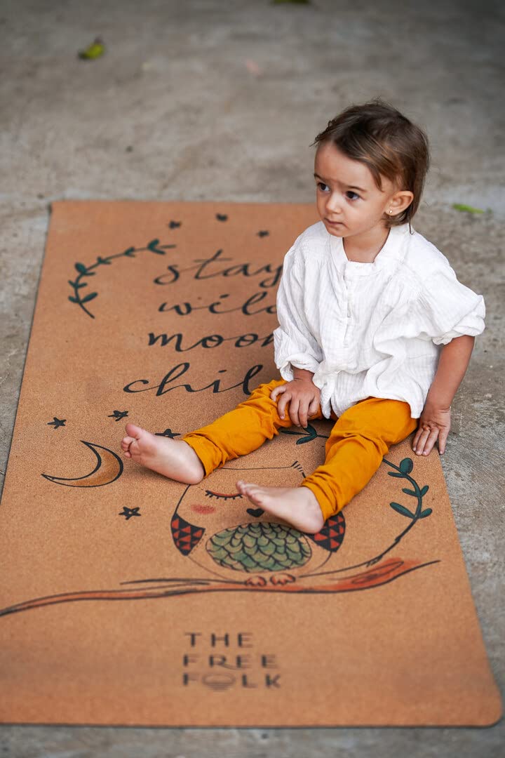 The Free Folk Premium Yoga And Play Mat for Kids MOONCHILD - 100% Natural Rubber Base with a Premium Softest Cork Layer , Eco-Friendly Biodegradable, Non Slip Yoga Mat, (60inch x 24 inch x 4 mm Thick) Comes With a Carry Bag (B09VDNCZQ6) Amazon Price History, Amazon Price Tracker
