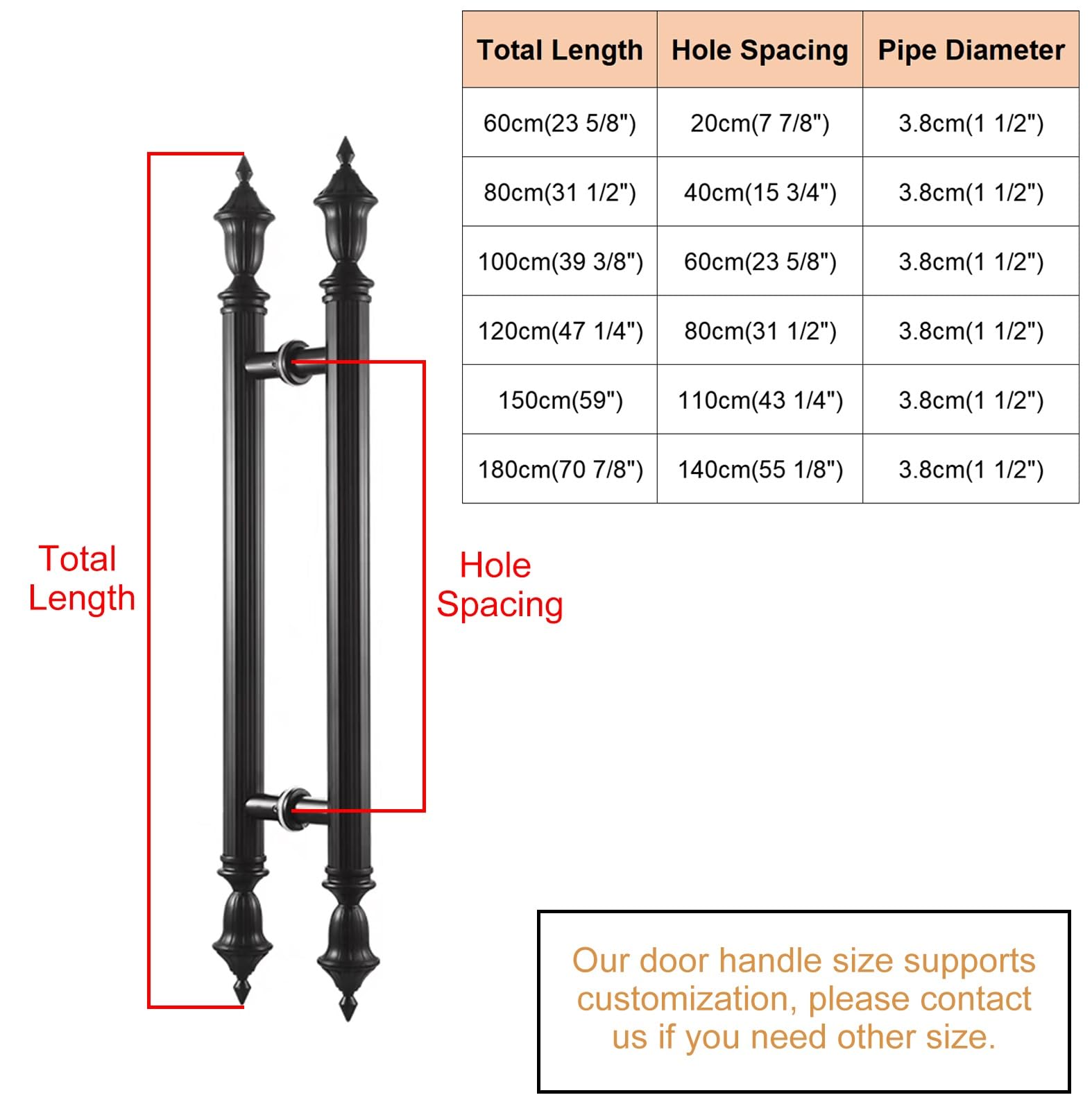 Antyczna dwustronna klamka do drzwi, czarne szklane uchwyty do drzwi przesuwnych do domu, biura i firmy, 60 cm (23,6 cala) – Elegant Hardware Solution