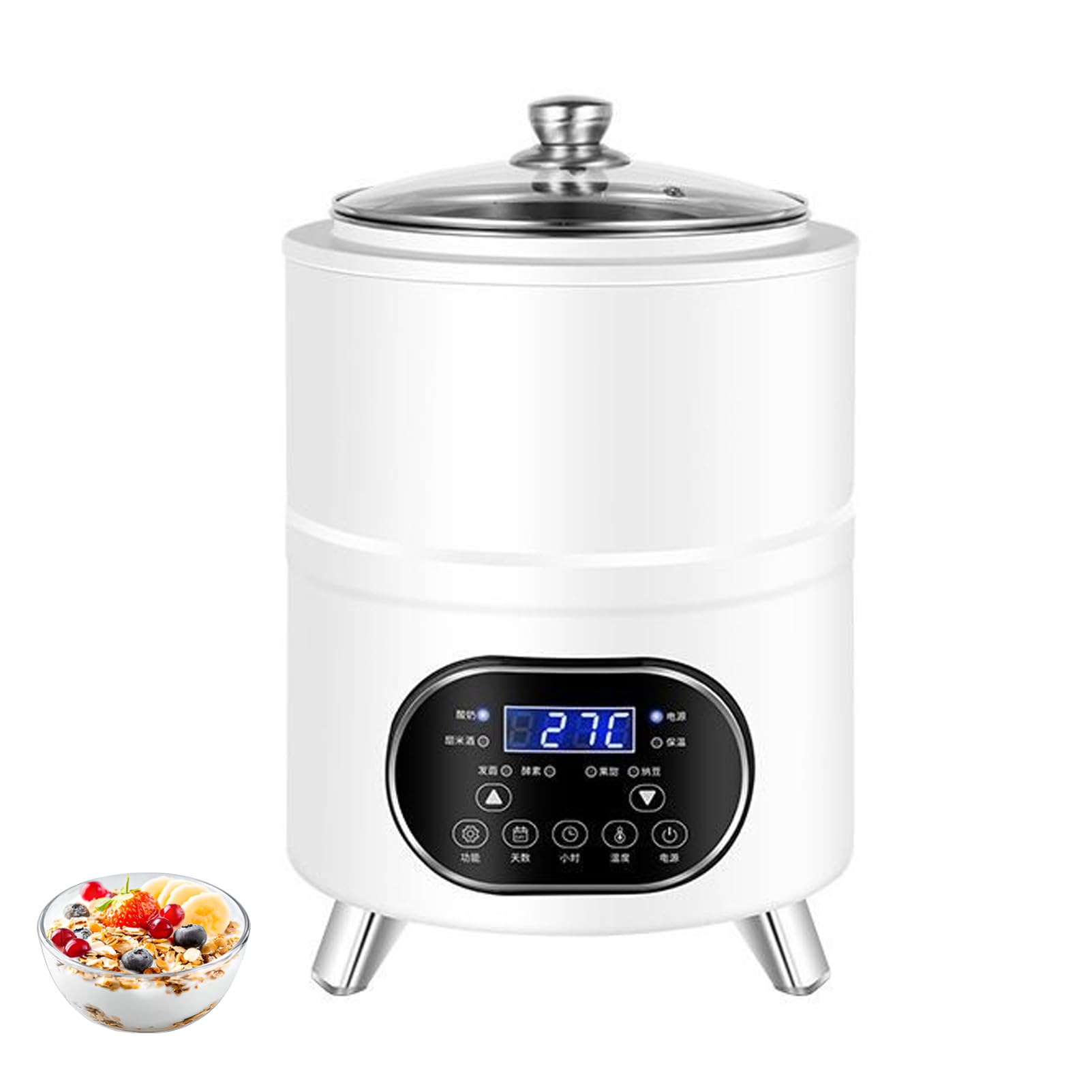 Yogurt Maker con pannello LCD intelligente, incubatrice elettrica per yogurt da 8 litri, macchina a temperatura costante da 400 W per yogurt, aceto di frutta e vino di riso, riscaldamento a 360°