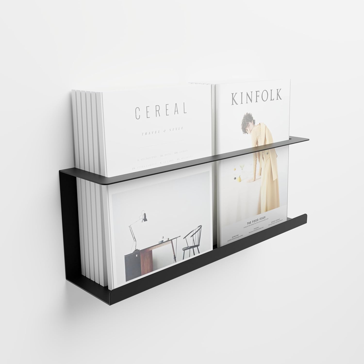 Matte Black Wall Mounted Metal Magazine & Newspaper Rack Shelf – Heavy Duty Steel, Powder Coated, Book Storage