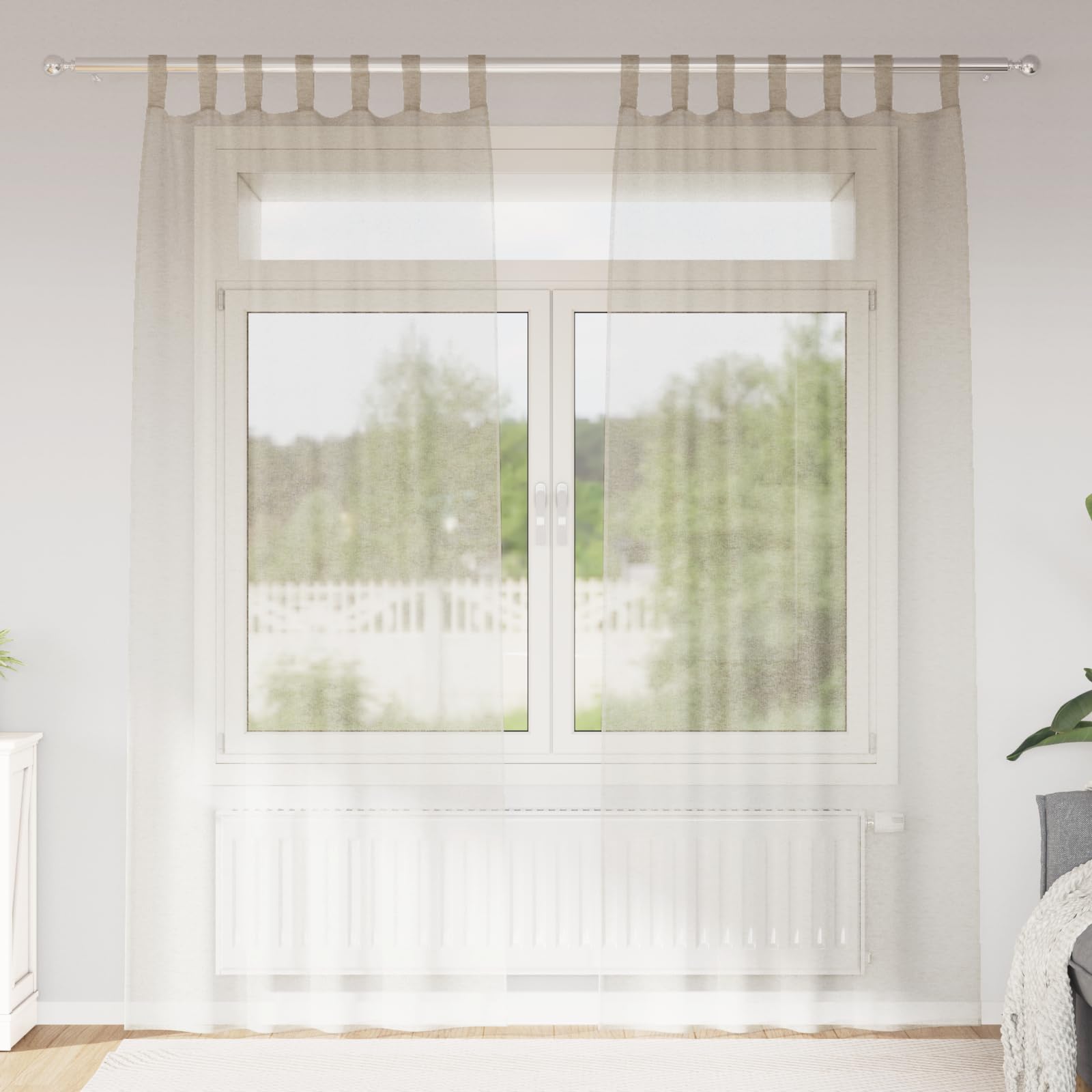 2 Stück Sandfarbene Voile Vorhänge 140 x 225 cm aus Polyester, Lichtdurchlässige Gardinen für Wohnzimmer und Schlafzimmer, Elegante Raumgestaltung mit Langlebigem Material