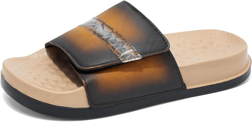 Bojiacha] Men's Slide Sandals - Premium Gradient Cushion Sliders with Accent Band, Lightweight Ergonomic Non-Slip Open Toe