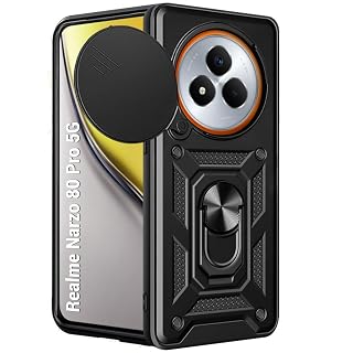 TheGiftKart Tough Armor Bumper Back Cover Case for Realme Narzo 80 Pro 5G | Kickstand & Ring Holder | 360 Degree Protection Back Case for Realme Narzo 80 Pro (PC & TPU, Rotating Camera Cover, Black)
