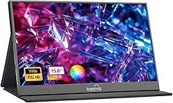 Bwanaz Monitor portátil de 15,6 polegadas FHD 1080P, tela USB-C HDMI IPS com capa inteligente/suporte, alto-falante, Plug & Play, monitor externo ultrafino para PC, Mac, telefone, Xbox, PS5