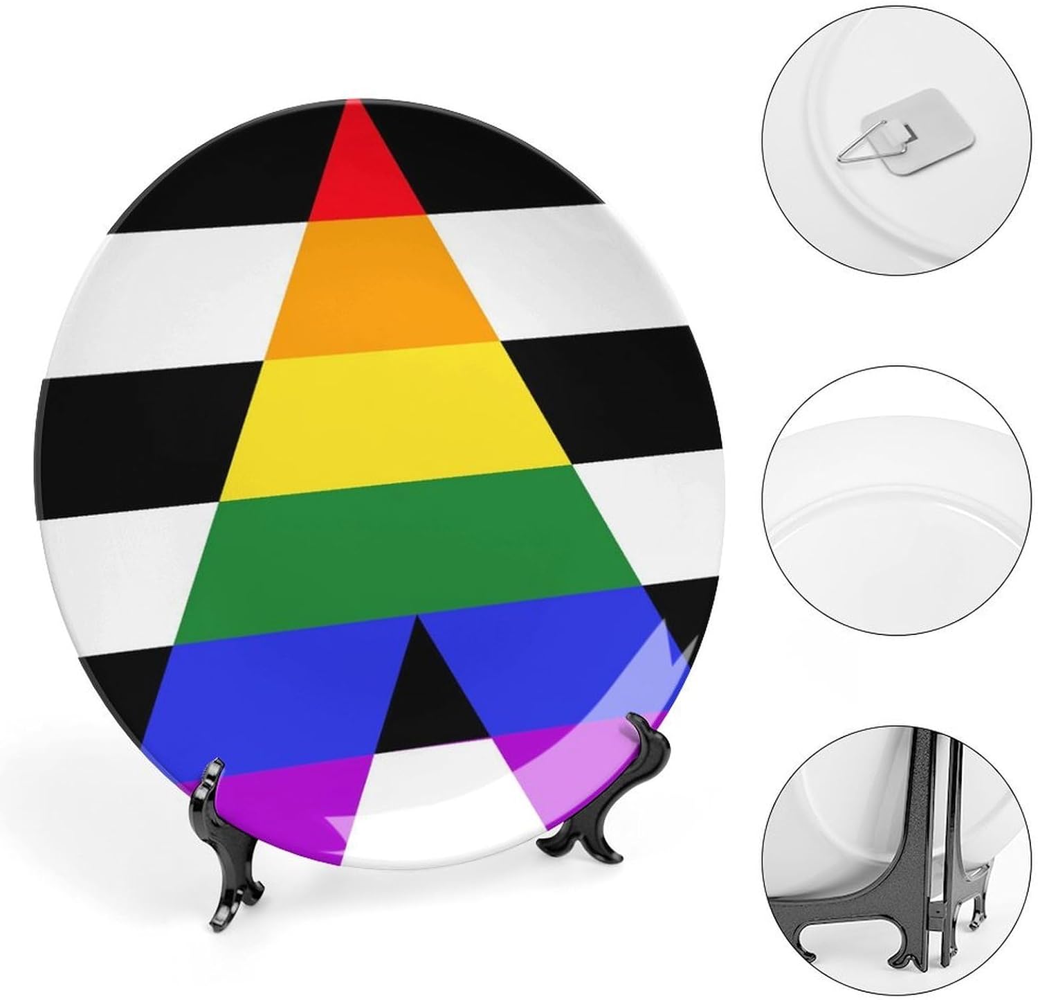 Straight Ally Proud Flag Novelty Decorative Plate with Display Stand Ceramic Ornament Hanging Wall Decor