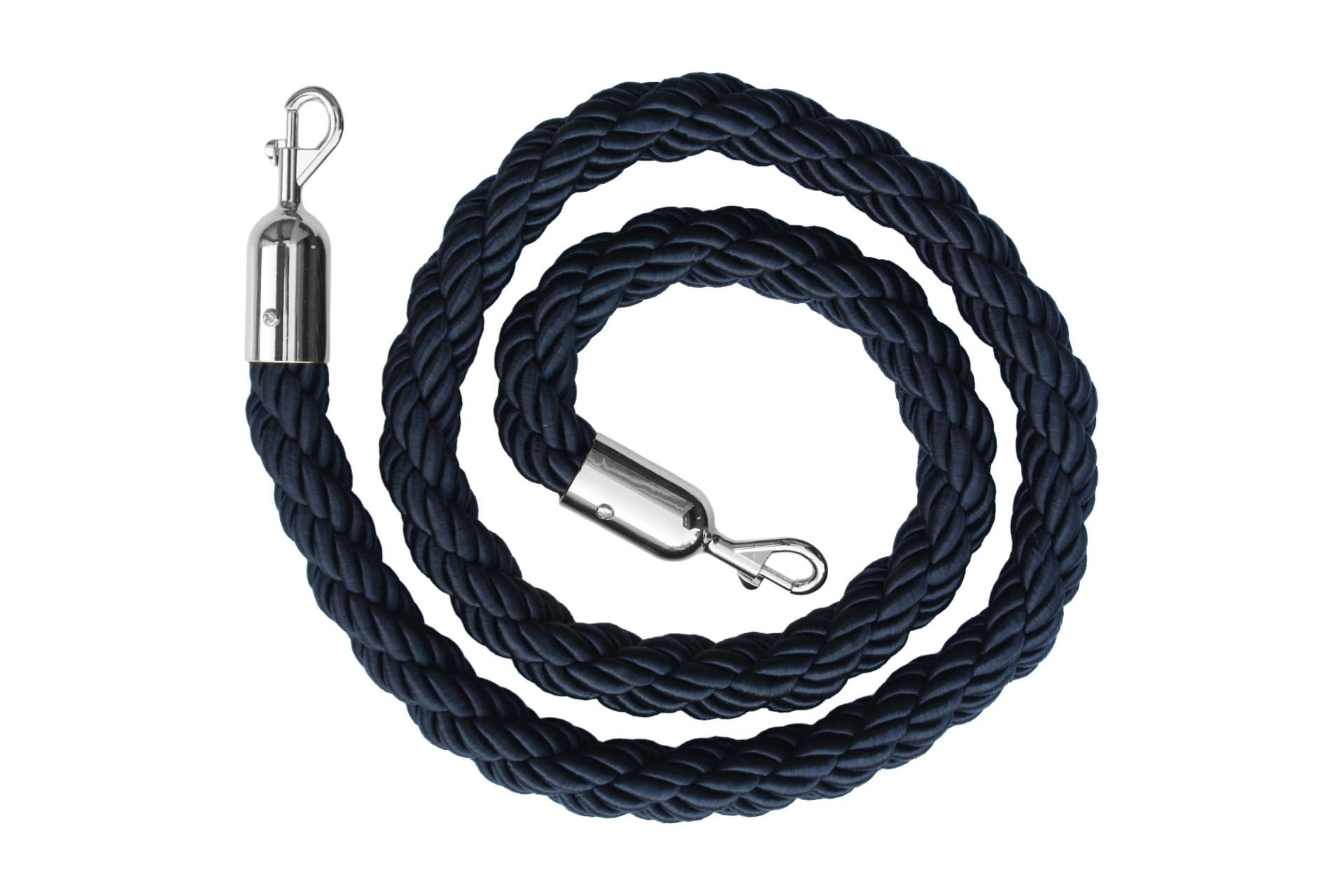 Cordel de barrera con gancho de 150 cm, 2 unidades, cuerda trenzada con cierre de acero inoxidable, cinta de barrera para postes de barrera y postes VIP, diámetro de 32 mm, negro/plateado