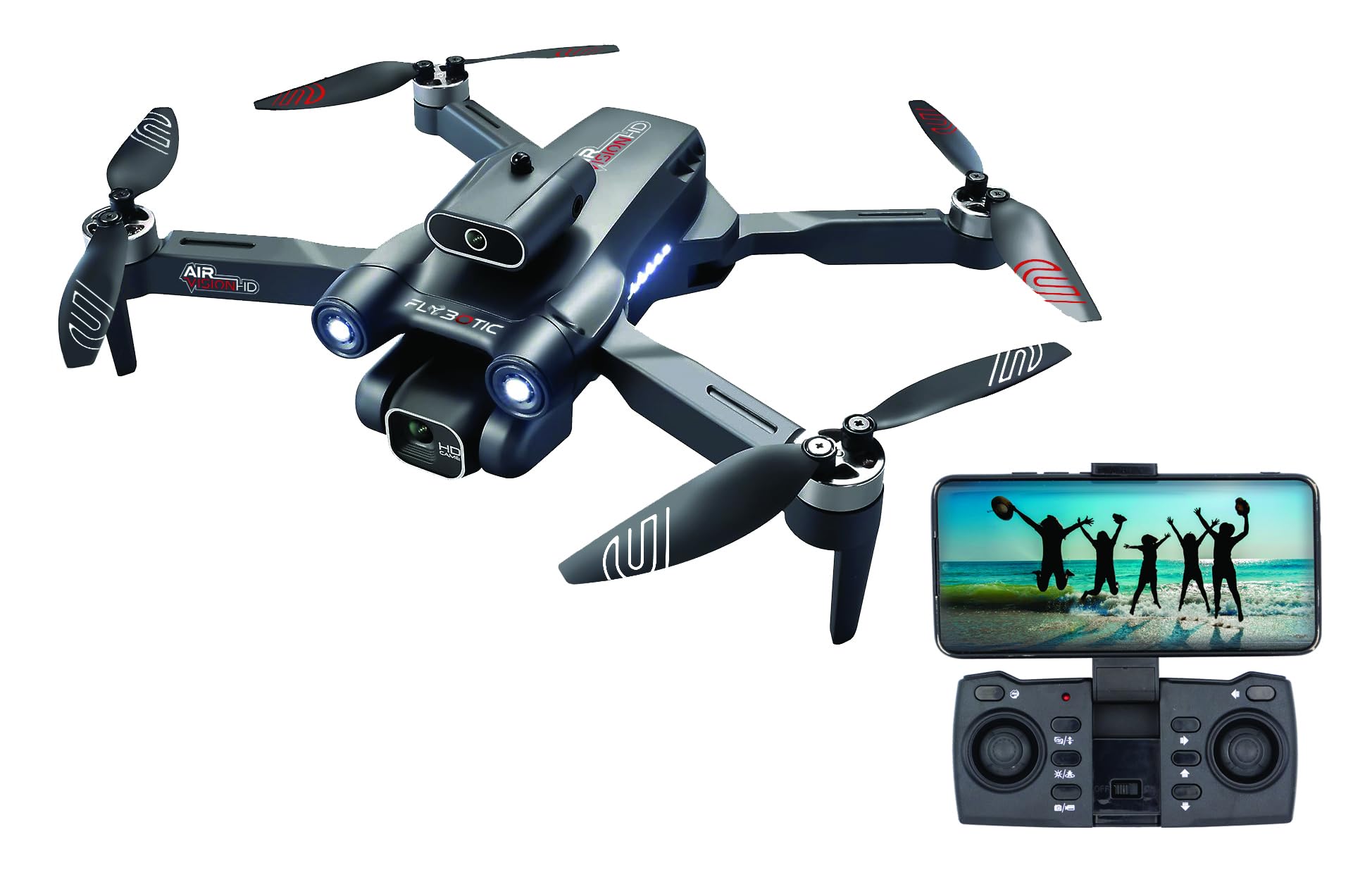 Flybotic – Drone Air Vision HD – Drone Pieghevole Wifi con Fotocamera HD – Decollo & Atterraggio Automatico – Volo Stazionario – Tecnologia 2,4 GHz – 2 Batterie Ricaricabili – Da 14 Anni