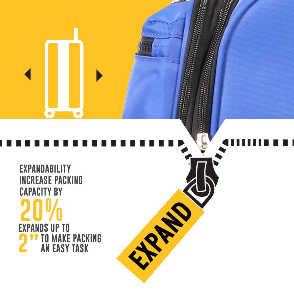 LUCAS Maleta de mano ultraligera y expandible de 20 pulgadas, pequeña bolsa rodante que se adapta a la mayoría de compartimentos de aerolíneas, maleta duradera de 8 ruedas giratorias, Azul real, 20in