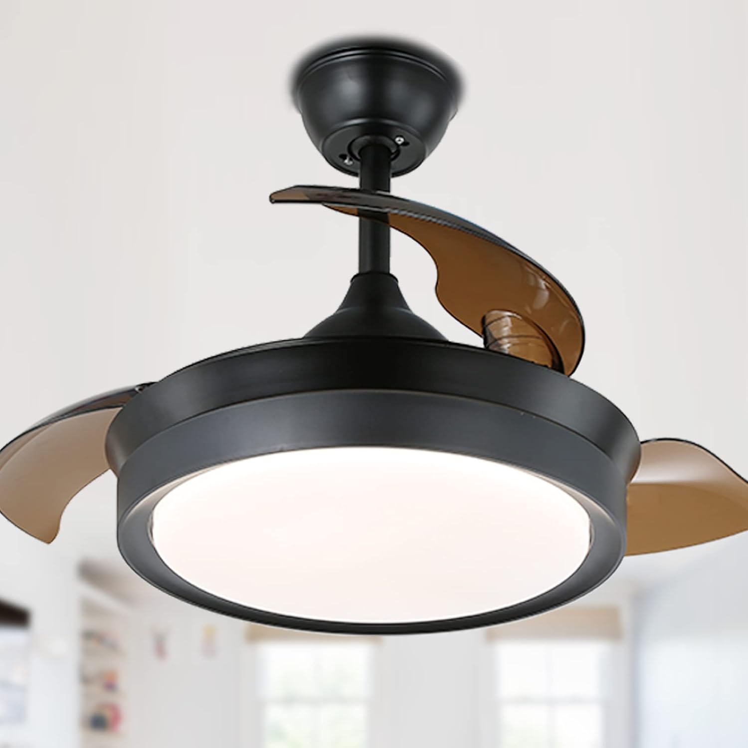 Retractable Ceiling Fan,Ceiling Fan with Light and Remote Control, Retractable Blades, 3 Color Dimmable Modern Ceiling Fan for Bedroom/Living Room/Dining Room