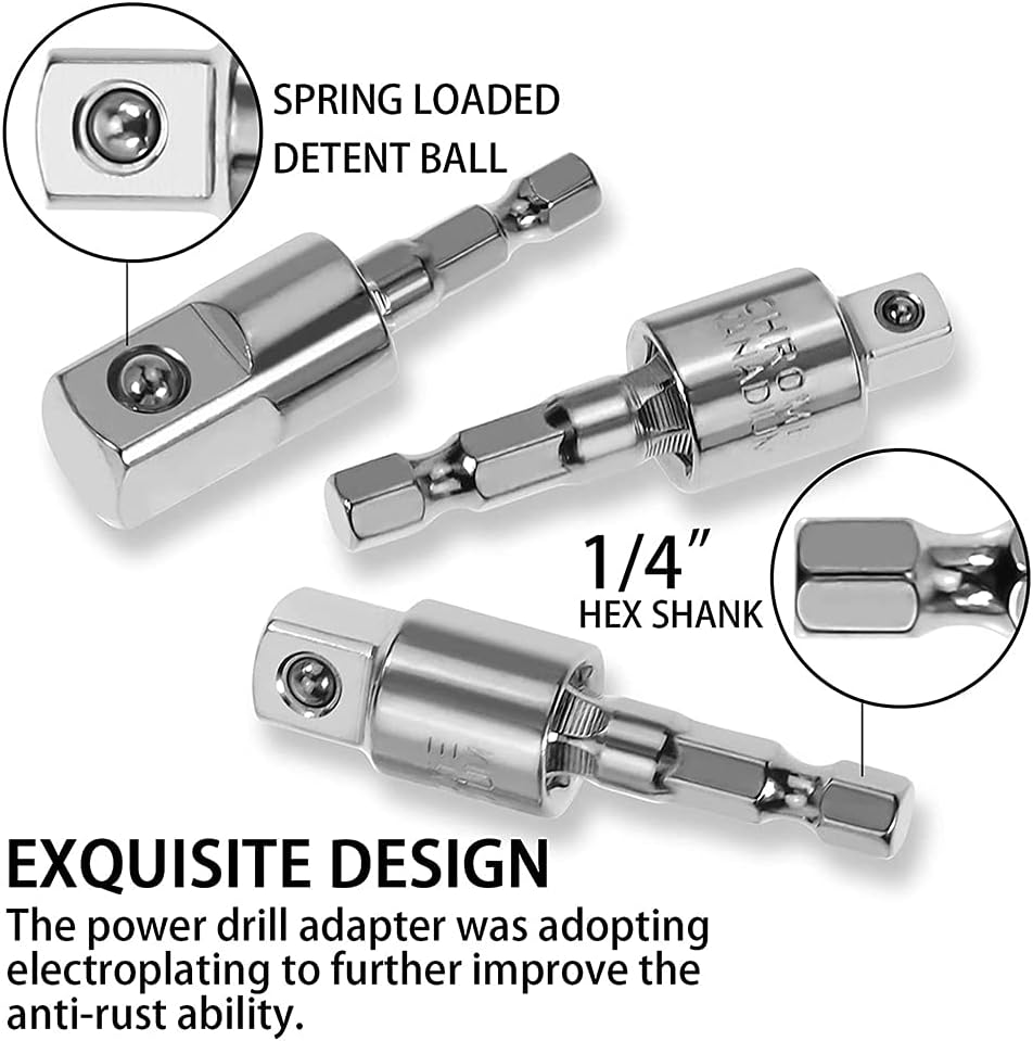 Iycorish 3 Pack Impact Grade Socket 360Degree Universal Joint Swivel