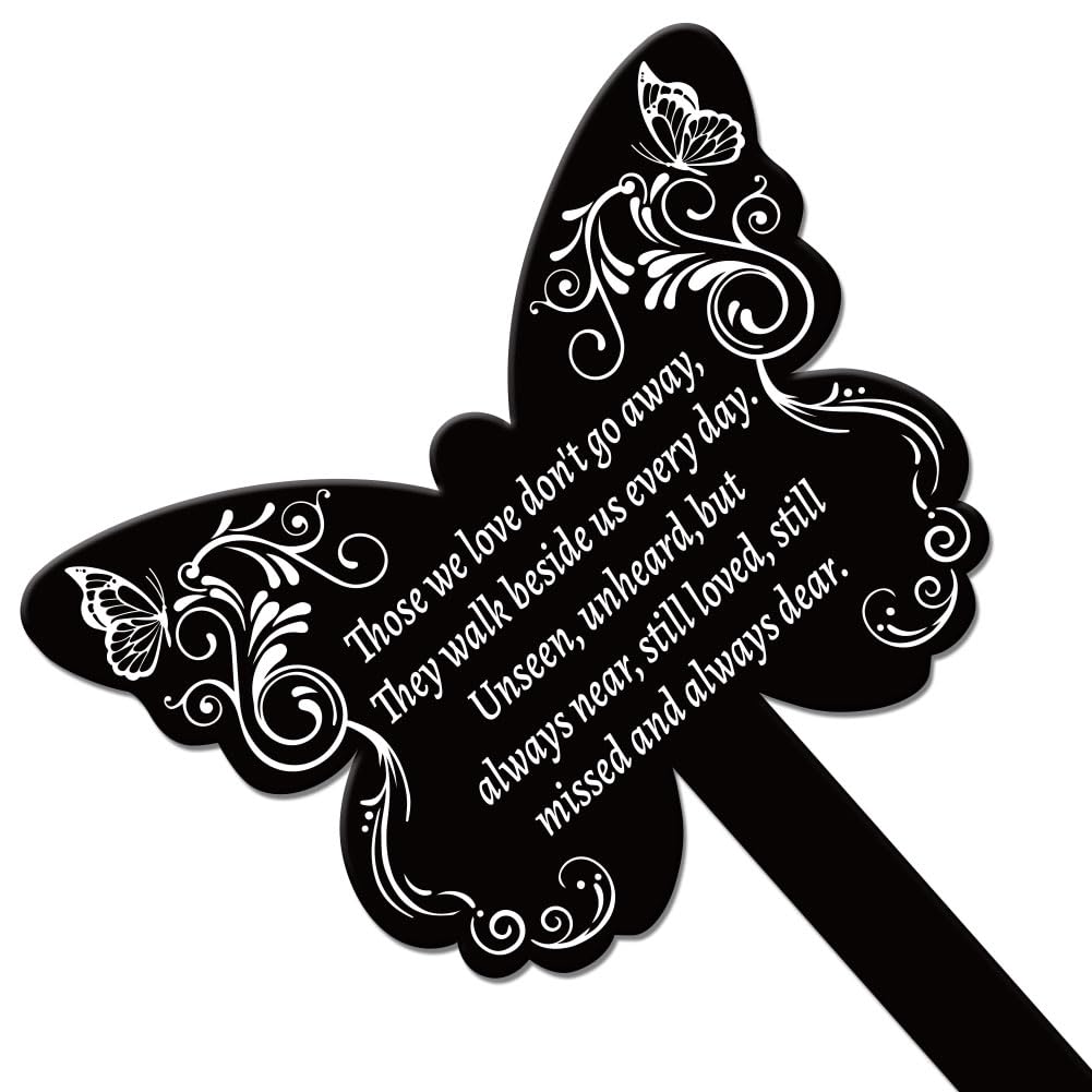 GLOBLELAND Butterfly Shaped Vine Memorial Garden Stake Memorial Remembrance Plaque Stakes for Cemetery Acrylic Waterproof Sympathy Grave Stake for Yard Grave Cemetery - Image 2