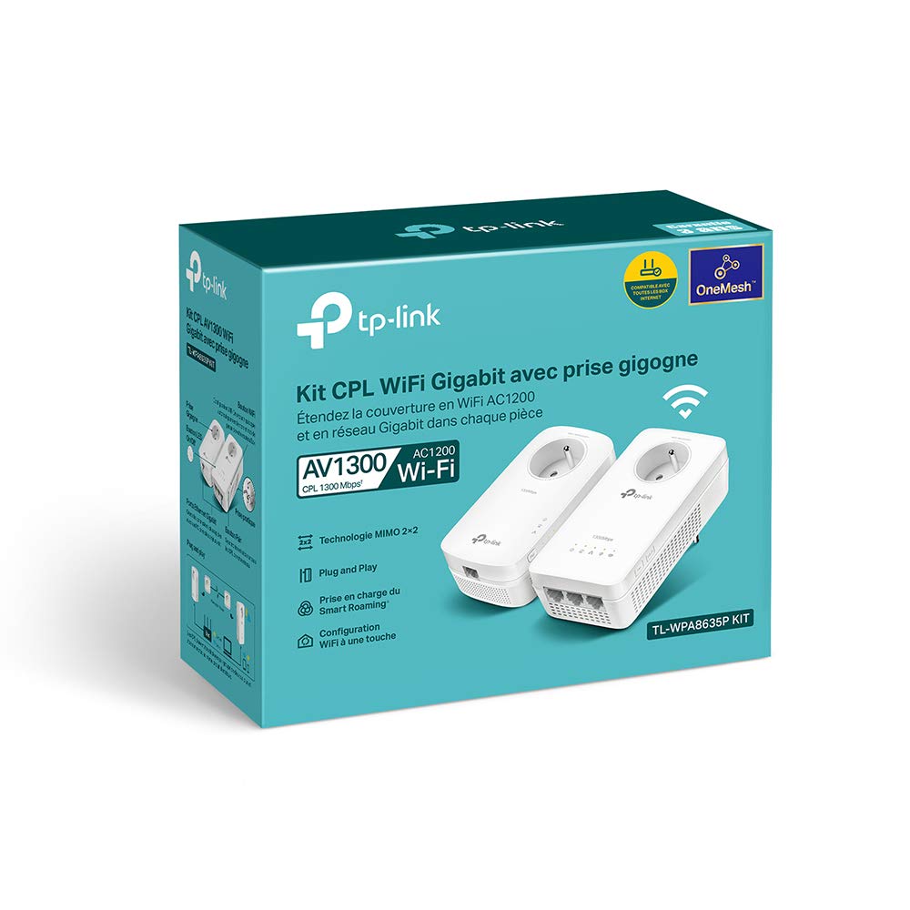 CPL Tp Link Kit CPL AV1300 Gigabit WiFi AC1200 3 ports Ethernet Gigabit avec prise gigogne