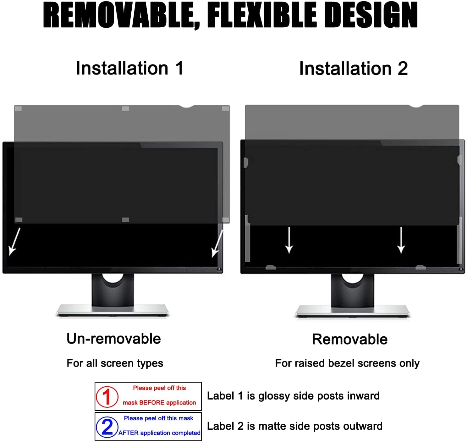 Pantalla de privacidad para computadora de 35 pulgadas, extraíble, antiarañazos, antiespía, filtro de privacidad antideslumbrante, película de protección ocular de luz azul, dos métodos de