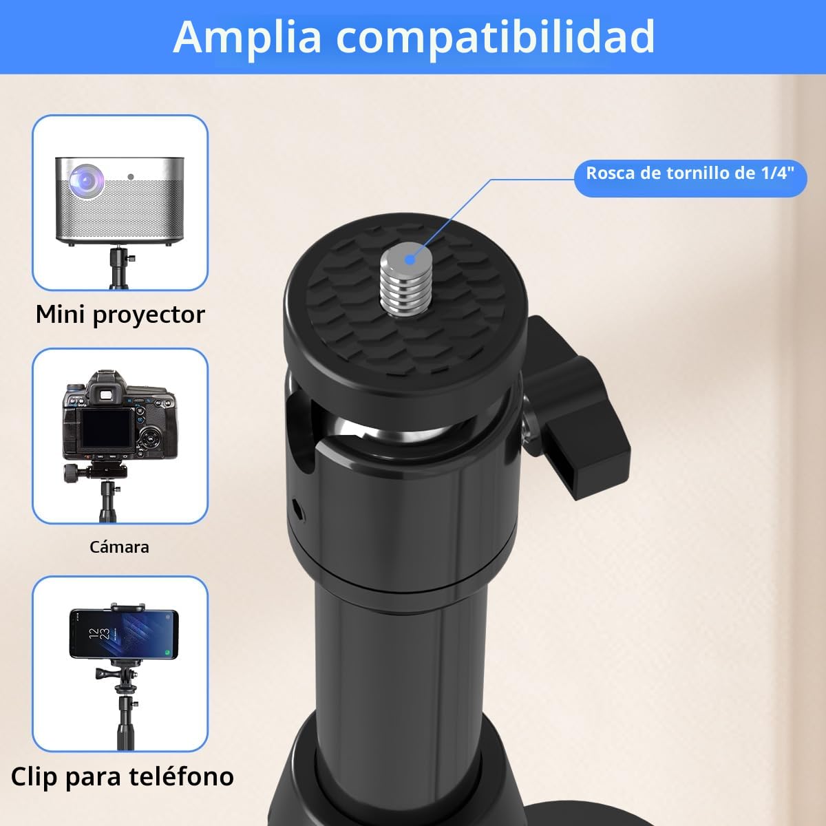 suptek Soporte Proyector de Metal, Giratorio 360°, Altura Ajustable de 101 a 138 cm, Soporte para Mini Proyector, Compatible con Cámara DVR de Video Vlog para Hogar y Oficina, PR001F