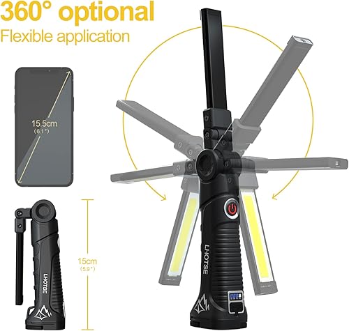 Vista 13 de Regalos de herramientas para hombres, papá y él, luces de trabajo recargables, luz de trabajo LED con base magnética y gancho para colgar, linternas