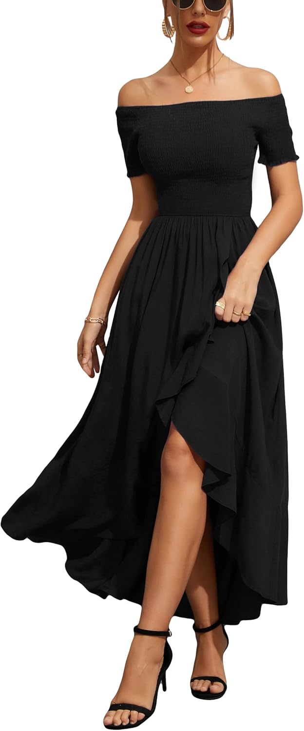 Women's Off Shoulder Floral High Low Maxi Dress