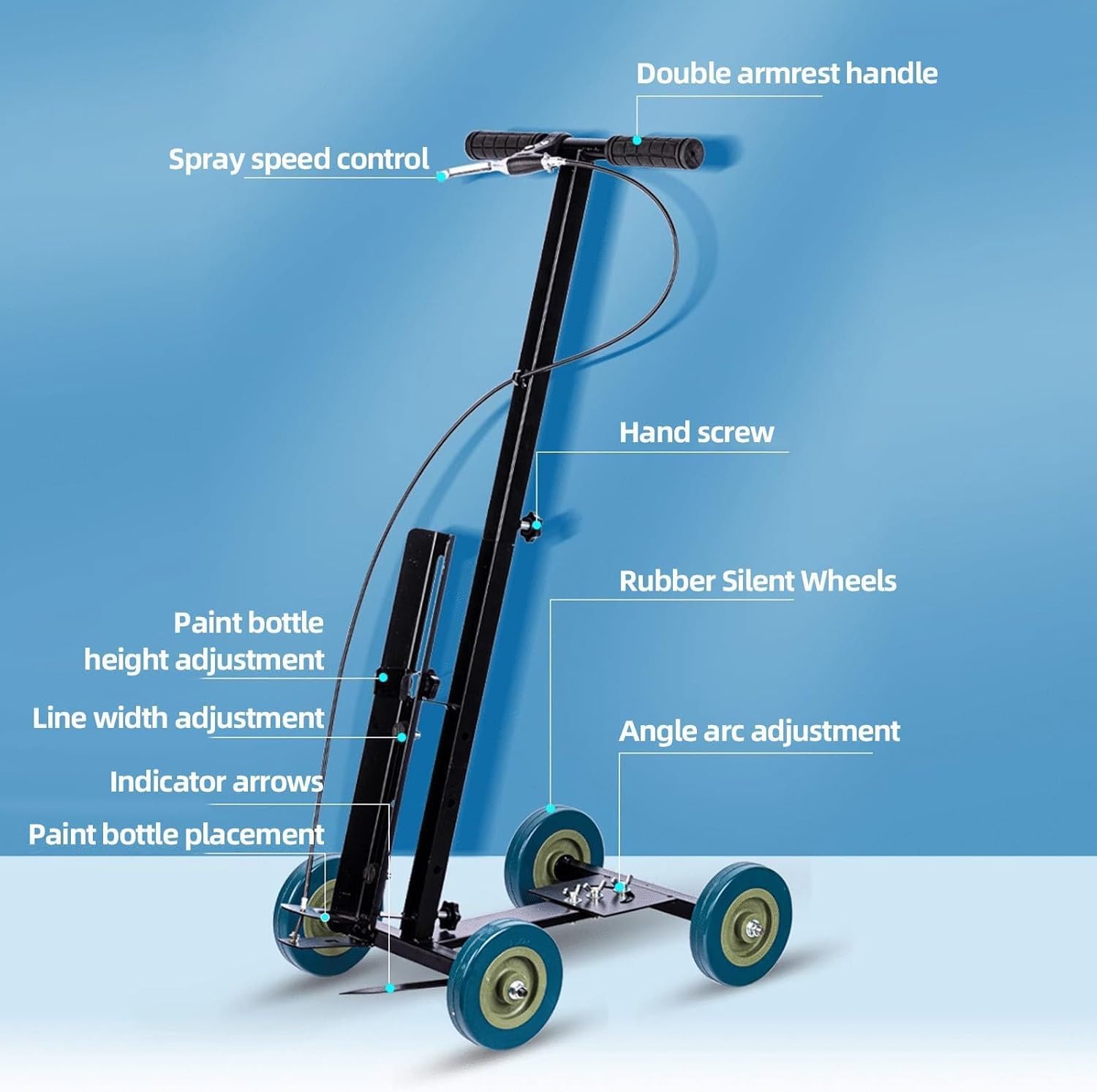 Machine de marquage de lignes de terrain - Commandes manuelles pour le marquage de lignes droites et courbes sur routes et gazon - Idéale pour le marquage en usine - Compatible avec les revêtements.