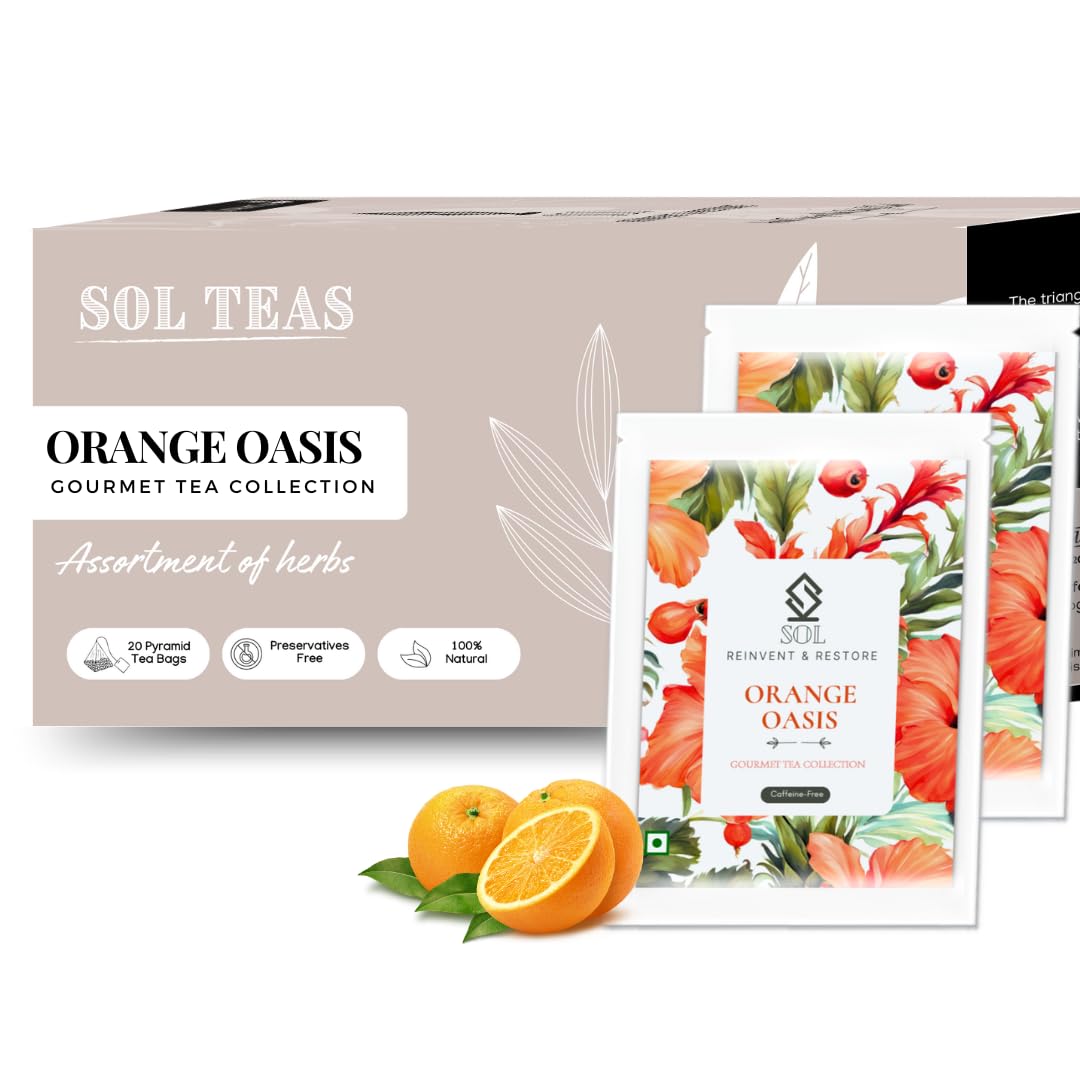 SOL - Reinvent & Restore Orange Oasis - Orange Tea With Hibiscus, Rosehips, Apple & Pineapple | Deep Red Hue | Loaded With Antioxidants & Vitamin C | 20 Tea Bags |