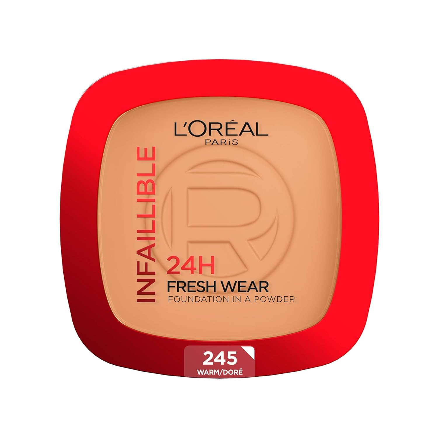 l'oreal paris infallible 24h powder foundation, 245 golden honey | 24h fresh wear powder foundation, matte finish, sweat-proof & waterproof, weightless high coverage, non-comedogenic