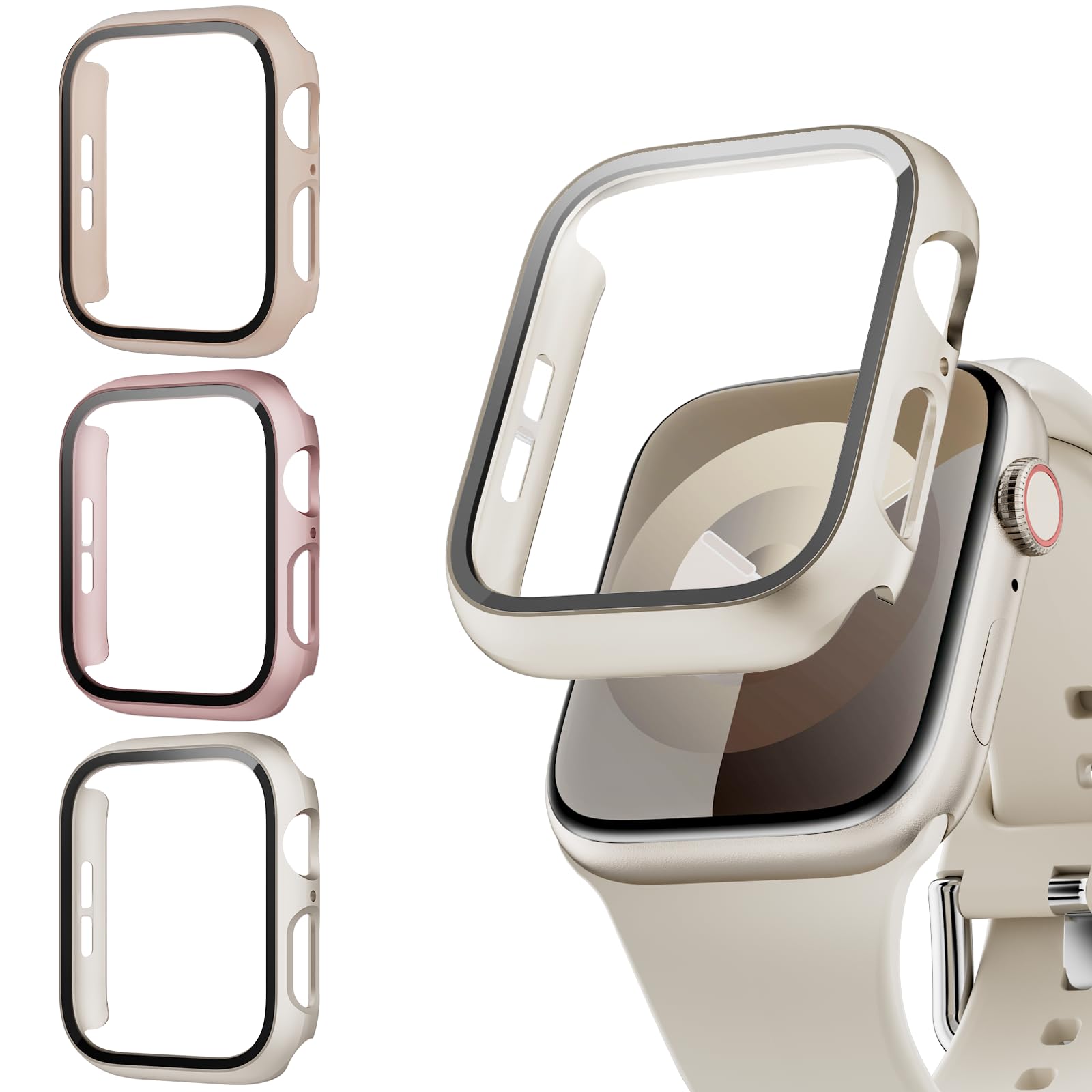 Lovmunia 3-Stück Schutzhülle mit Displayschutzfolie Kompatibel mit Apple Watch SE3(2025)/SE2/SE/6/5/4 40mm, Rundum Hard Gehäuse Eingebaut Kratzfest Gehärtetes Glas Schutzfolie für iWatch 40 mm