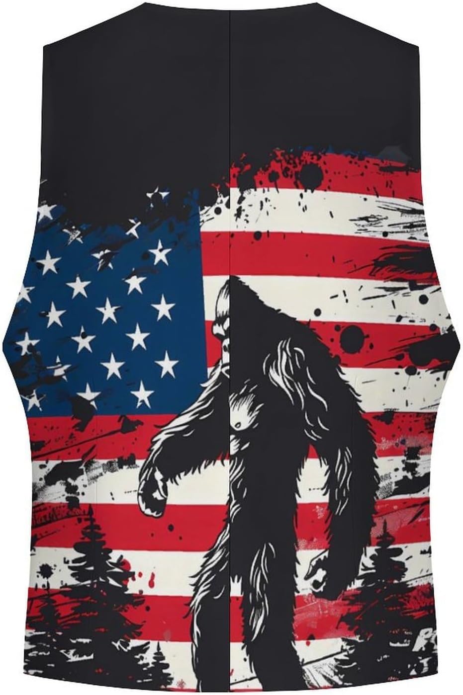 Bigfoot And American Flag Mens Suit Vest Casual Slim Fit Waistcoat for Business Wedding