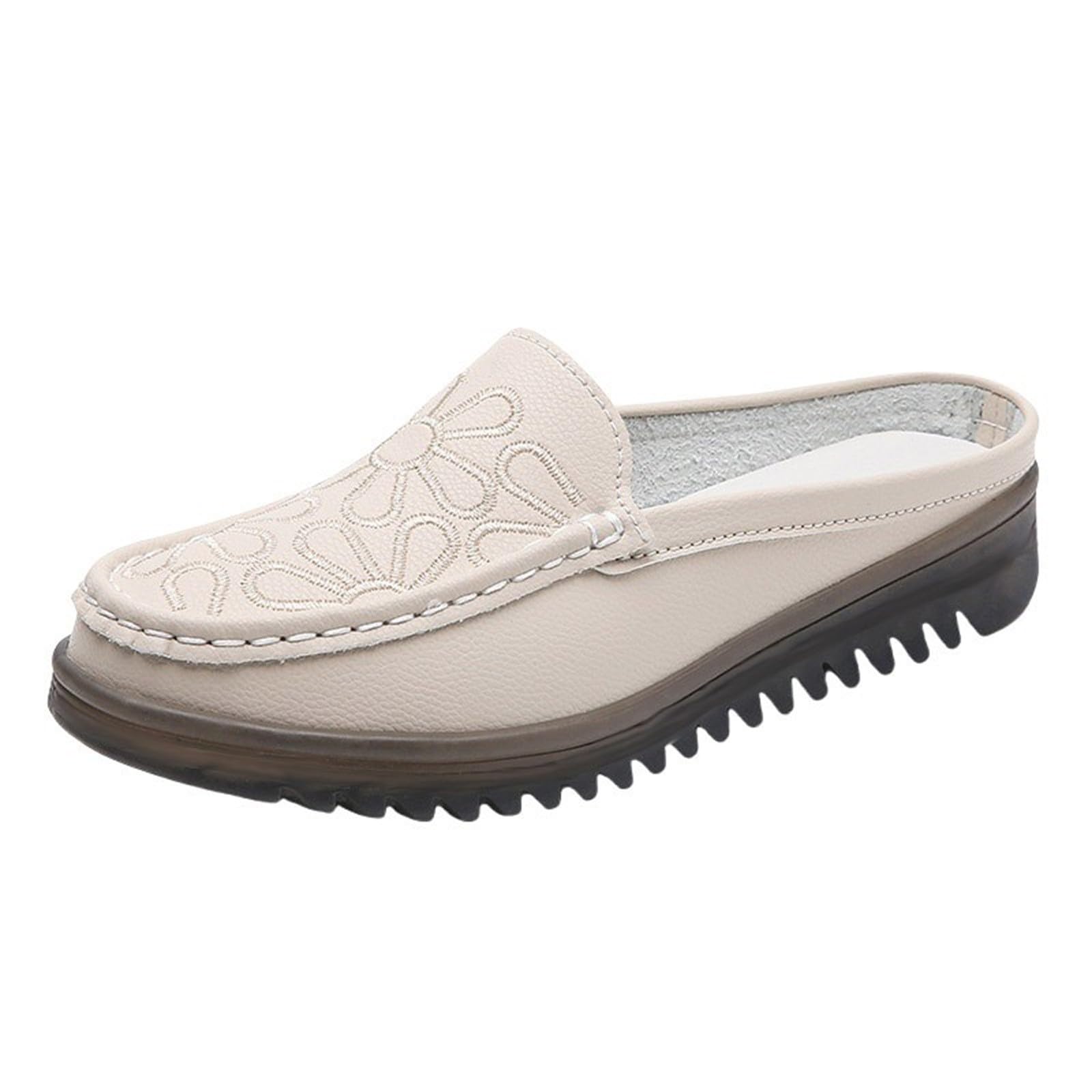 Keilsandalen für Damen, Garten-Clogs, rutschfeste Freizeitschuhe, weiche Sohle, gepolsterte Hausschuhe mit Stickerei, bequeme Slope-Heel, Pantoletten mit Fußgewölbeunterstützung, Wanderschuhe für