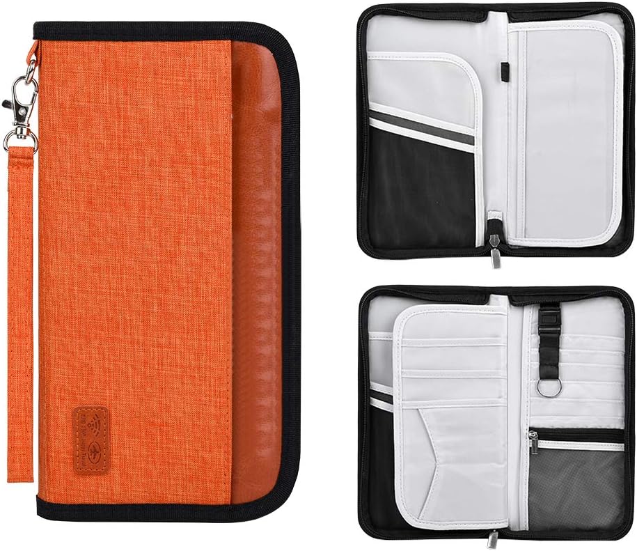 Family Travel Passport Holder Wallet RFID Blocking Document Tickets Organizer with Zipper for Woman & Man Fit 5 Passports