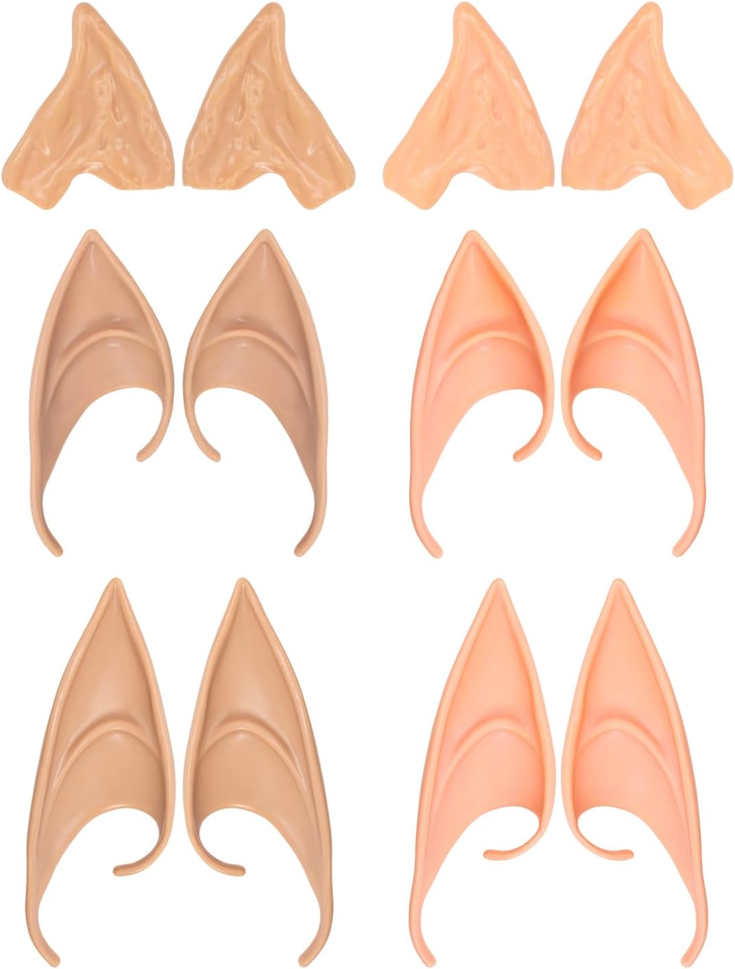 6 Pairs Elf Ears, Fairy Pixie Dress Up, Latex Soft Pointed Goblin Elven