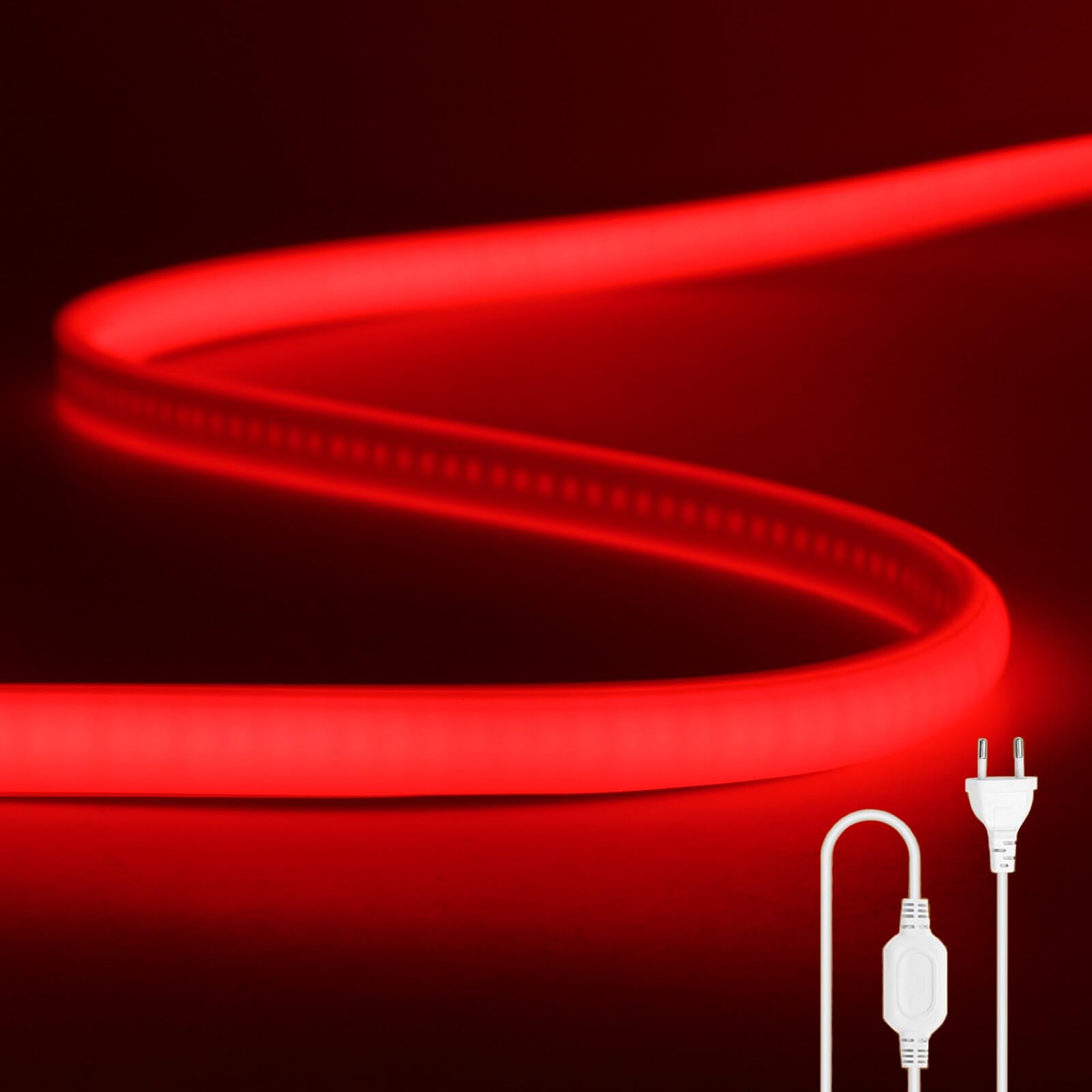 Striscia LED neon COB 220V [15m, Rosso], IP65 impermeabile flessibile, 288 LEDs/M tagliabile FCOB Nastro LED CRI85+, decorazione per camera, soggiorno, cucina, balcone