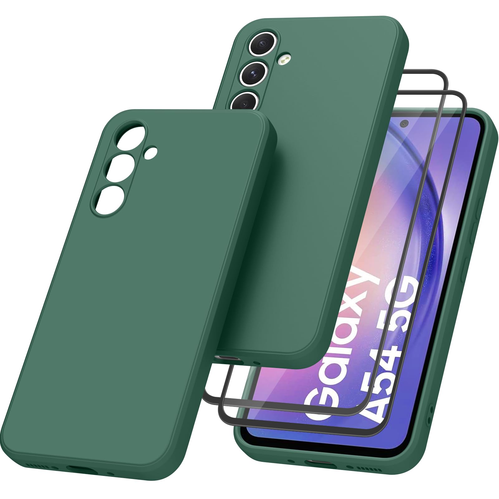 Vancle Case for Samsung Galaxy A54 5G Phone Case & 2-Pack Tempered Glass Screen Protector, Shockproof Bumper Silicone Case with Microfiber Lining for