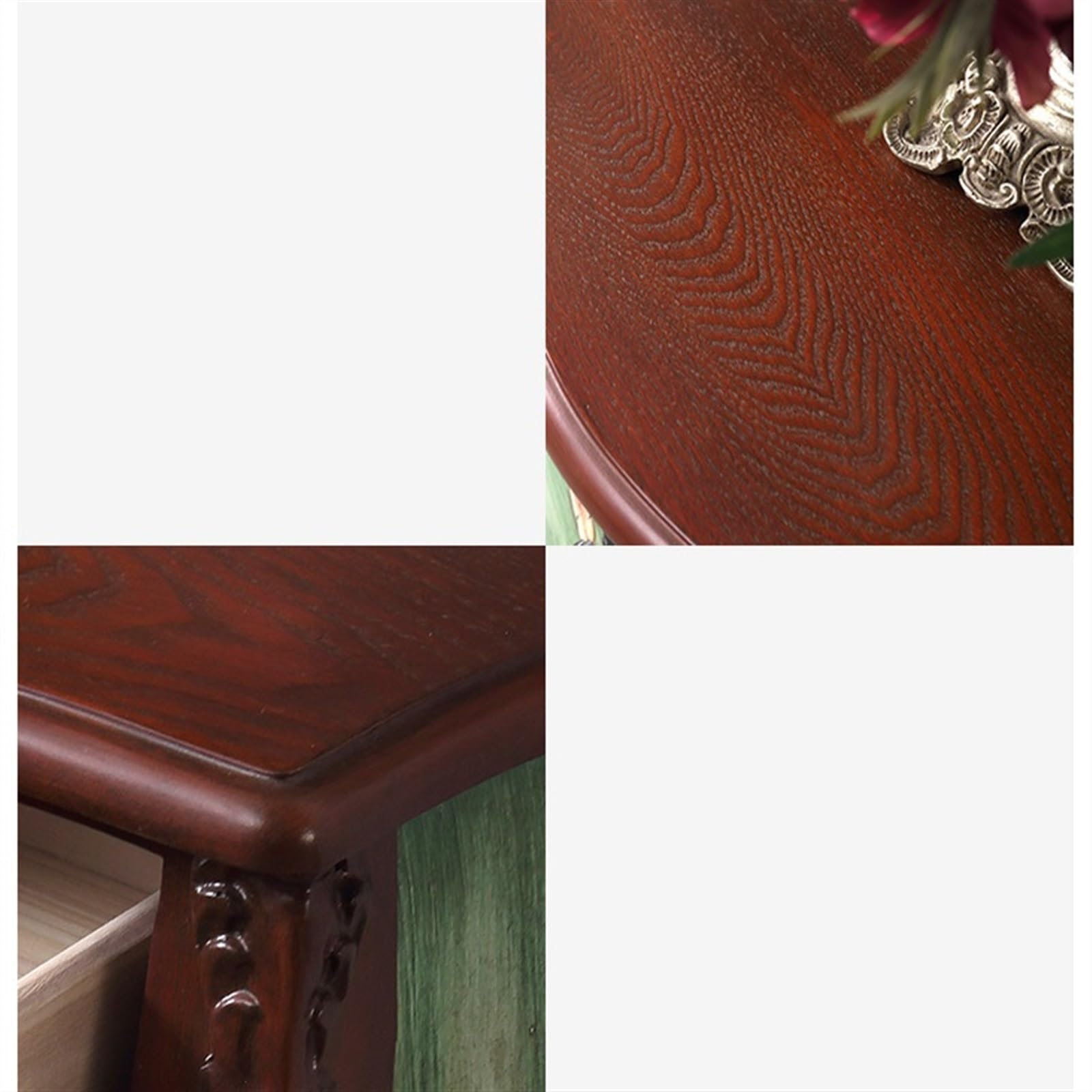 tavolino portaoggetti Comodino in legno dipinto, mobiletto laterale piccolo stile country, ad angolo, con cornice floreale