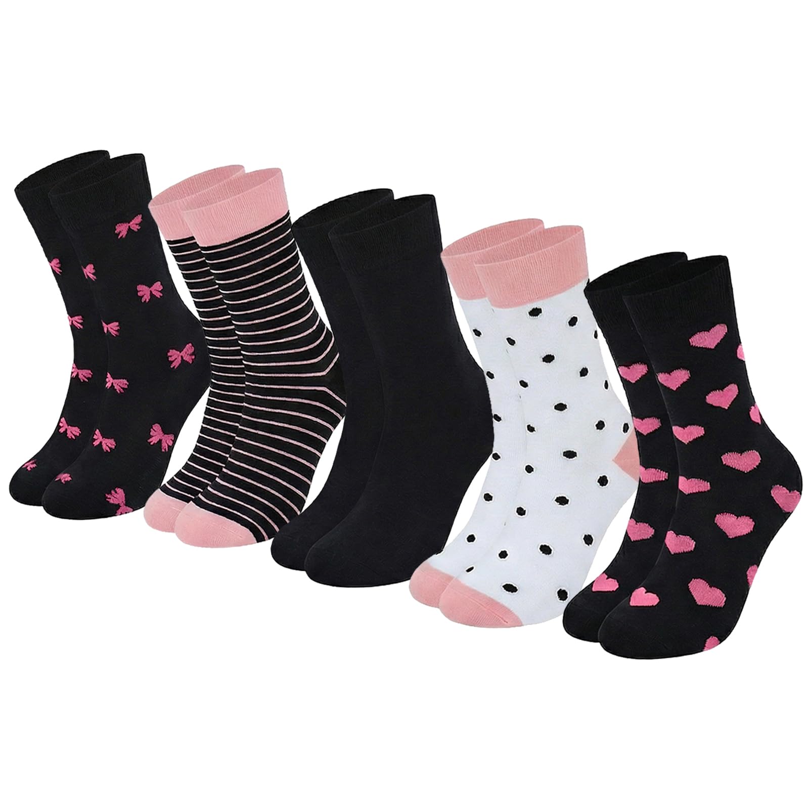 Briyat 5 Paar Socken Damen 39-42/35-38 Lange Strümpfe aus Bunter Baumwolle mit Streifen Punktemuster Atmungsaktiv Bequem für den Alltag