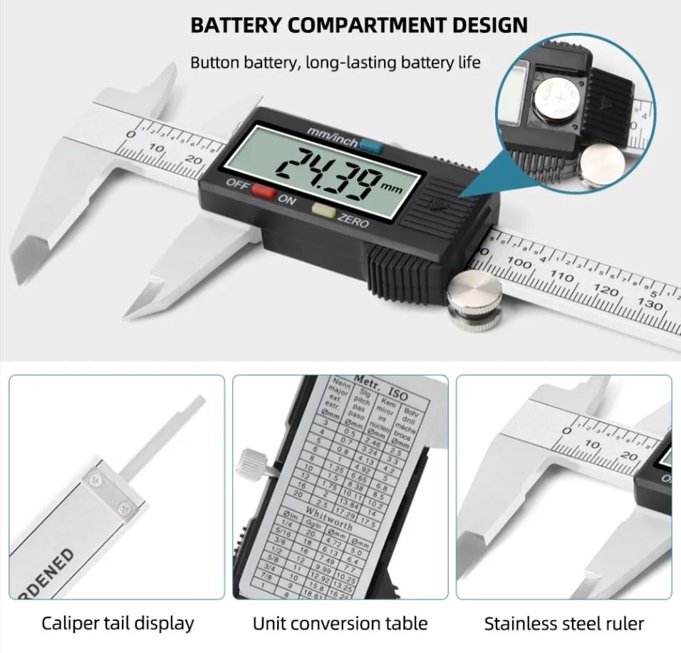 Ocean Aerospace Digital Caliper Measuring Tool, Stainless Steel Vernier Caliper Digital, Micrometer Calipers with Large LCD Screen, Inch Millimeter Conversion, 6 Inch Caliper Tools for DIY/Household 3