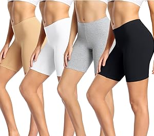 wirarpa Radlerhose Damen Kurz Baumwolle Boxershorts Unter Kleid Rock Unterhosen mit Bein Anti Scheuern Kurz Leggings 4er Pack