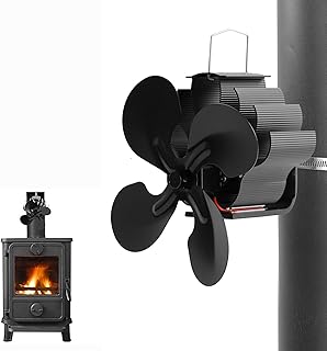 LOEFME Ventilador de estufa, colgante de ventilador de chimenea con calor diseñado para un funcionamiento silencioso con 4...