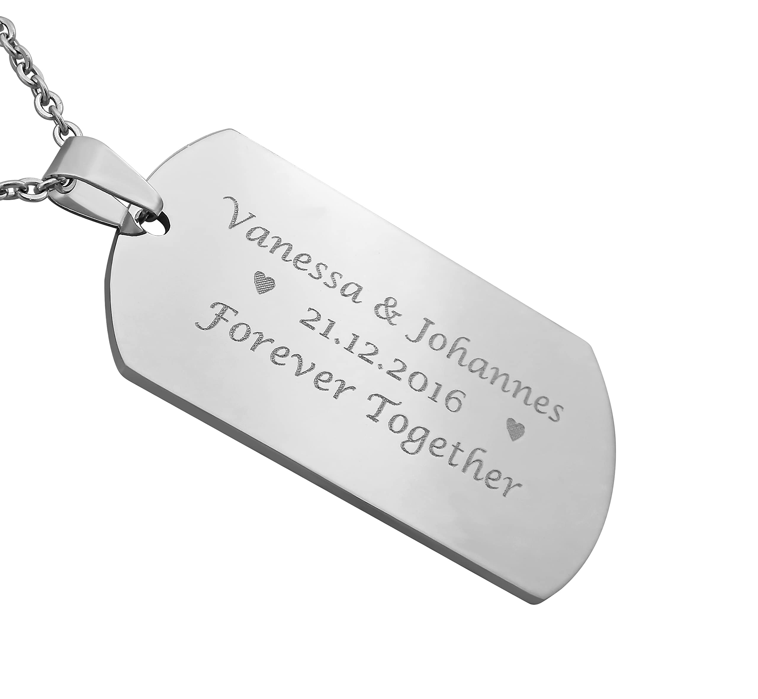 Personalisierte Kette mit Gravur Edelstahl 50 cm mit Anhänger Dog Tag einseitig oder beidseitig in silber - Personalisierte Halskette für Männer Frauen - Personalisierter Schmuck Damen Herren