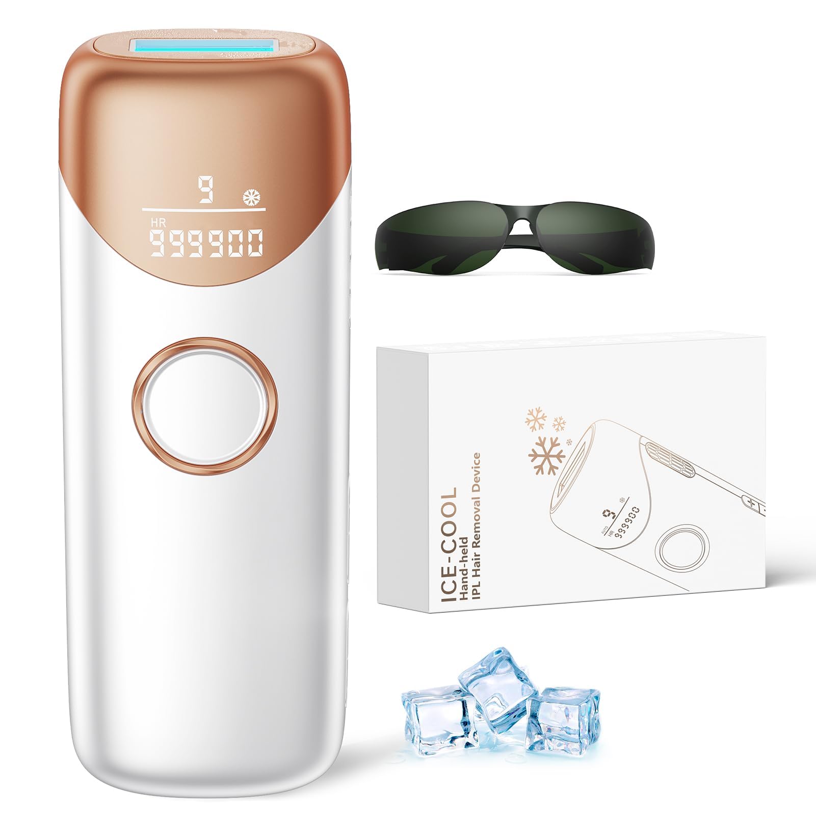 Laser Hair Removal Ubroo IPL Hair Removal Device with 5℃ Ice Cooling,Painless Laser Hair Removal for Women and Men,Full Body Use for Legs,Bikini,Armpits (Gold)