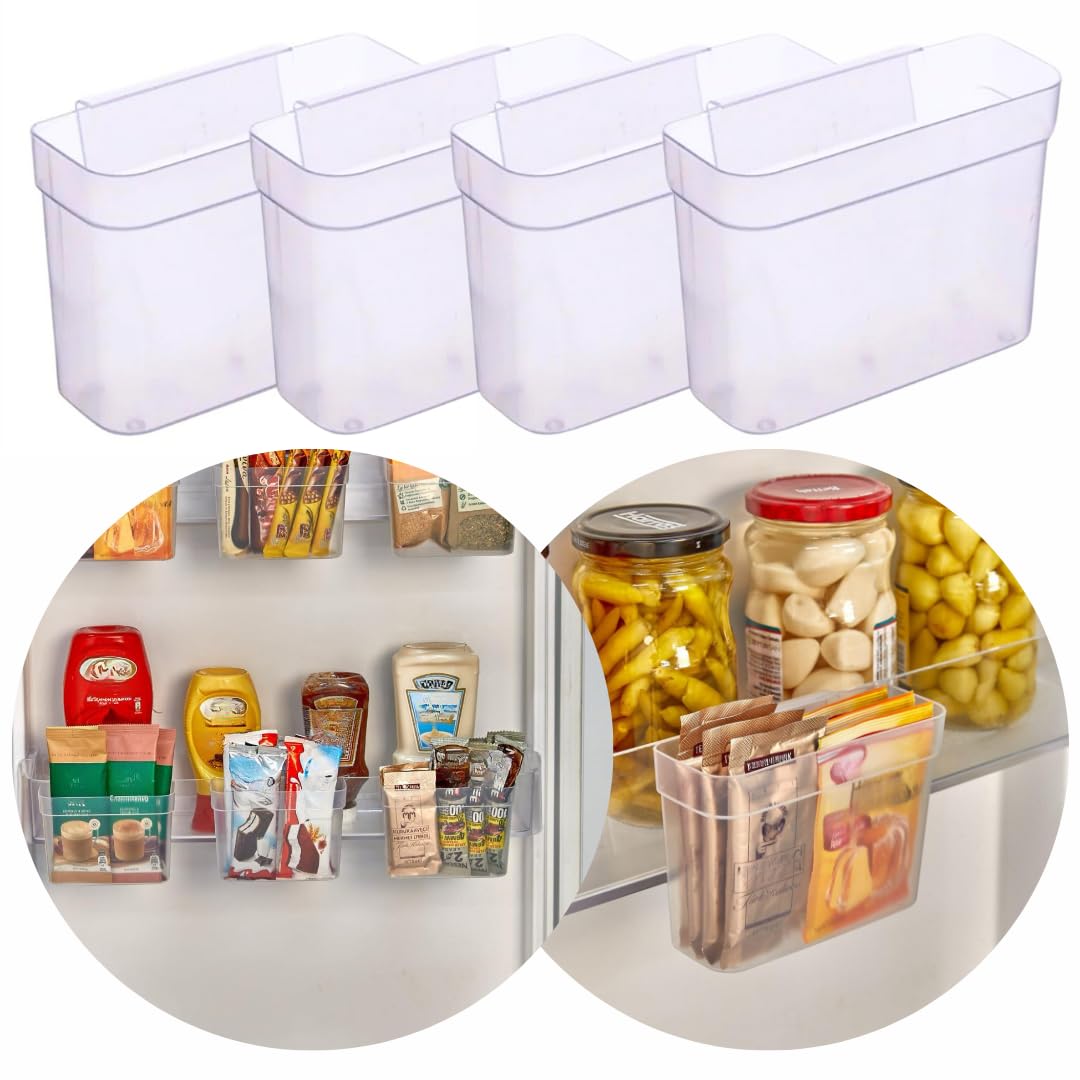 4 Pcs Clear Hanging Refrigerator Lid Shelf Organizer: Versatile Box Set for Adaptable Fridge Storage Efficiency Bins (Clear, 4 Pcs)